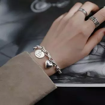 Браслет из стерлингового серебра 925 пробы с сердечком овальной формы и буквами, тайский серебряный браслет для женщин, подарки, ювелирные изделия, дропшиппинг S-B404 19.5cm