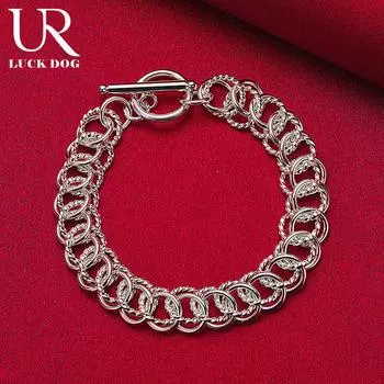 Браслет из стерлингового серебра 925 пробы с несколькими кольцами и пряжкой OT, модные свадебные украшения 20CM