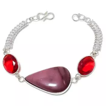 Браслет из стерлингового серебра 925 пробы с натуральным мукаитом и гранатом, 7–8 дюймов, N1t58