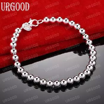 Браслет из стерлингового серебра 925 пробы с бусинами 6 мм, модные свадебные украшения 20CM