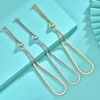 Браслет из стерлингового серебра 925 пробы с цирконием и бриллиантами для женщин с регулируемым браслетом-толкателем и универсальными модными аксессуарами для браслетов Adjustable size