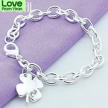 Браслет из стерлингового серебра 925 пробы с листьями клевера и счастливым числом 5, цепочка 20 см, для женщин, для свадьбы, помолвки, вечеринки, ювелирные изделия