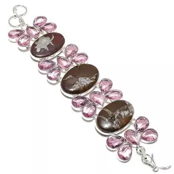 Браслет из стерлингового серебра 925 пробы с натуральными грязевыми трещинами и кунцитом 7–8 дюймов V6O08