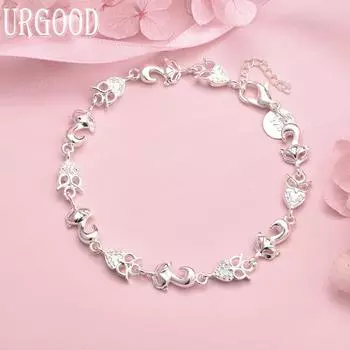 Браслет из стерлингового серебра 925 пробы с изображением совы и лисы из циркония класса ААА, модные свадебные украшения 20CM