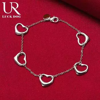 Браслет из стерлингового серебра 925 пробы с пятью сердечками, модные свадебные украшения 20CM
