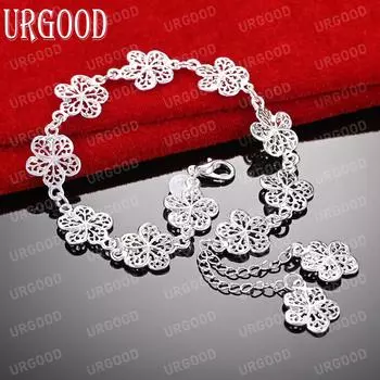 Браслет из стерлингового серебра 925 пробы с цветком, модные свадебные украшения 20CM