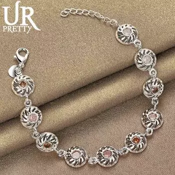 Браслет из стерлингового серебра 925 пробы с круглым цирконием AAA, модные свадебные украшения 20CM