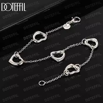 Браслет из стерлингового серебра 925 пробы с пятью сердечками, модные свадебные украшения 20CM