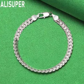 Браслет из стерлингового серебра 925 пробы с боковой цепочкой 6 мм, модные свадебные украшения 18CM