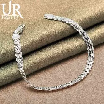 Браслет из стерлингового серебра 925 пробы с боковой цепочкой 6 мм, модные свадебные украшения 18CM