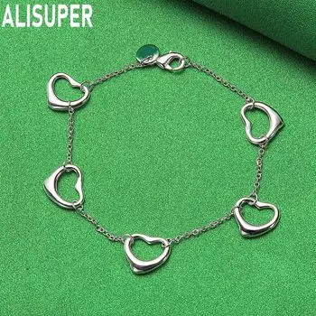 Браслет из стерлингового серебра 925 пробы с пятью сердечками, модные свадебные украшения 20CM
