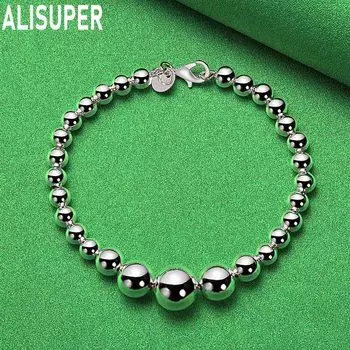 Браслет из стерлингового серебра 925 пробы с гладким градиентом и большими круглыми бусинами, модные свадебные украшения 20CM