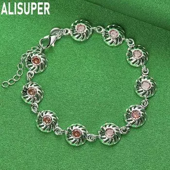 Браслет из стерлингового серебра 925 пробы с круглым цирконием AAA, модные свадебные украшения 20CM