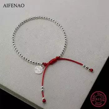 Браслет из стерлингового серебра 925 пробы с бусинами, браслет ручной работы из красной веревки для женщин, браслет с красной нитью, счастливые украшения для девочек, подарок для женщин