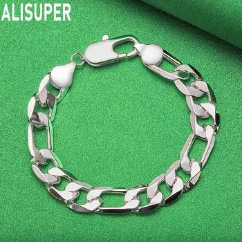 Браслет из стерлингового серебра 925 пробы с боковой цепочкой 12 мм, модные свадебные украшения 20CM