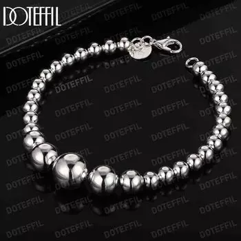 Браслет из стерлингового серебра 925 пробы с гладким градиентом и большими круглыми бусинами, модные свадебные украшения 20CM