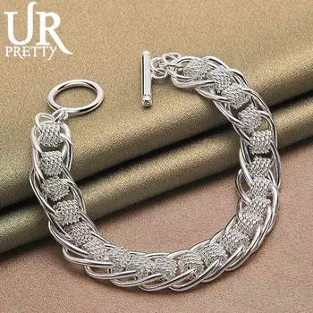 Браслет из стерлингового серебра 925 пробы с несколькими кругами, модные свадебные украшения 20CM