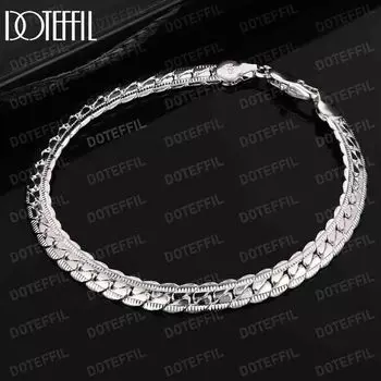 Браслет из стерлингового серебра 925 пробы с боковой цепочкой 6 мм, модные свадебные украшения 18CM