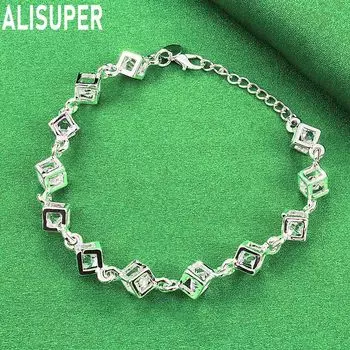 Браслет из стерлингового серебра 925 пробы с квадратным цирконием, модные свадебные украшения 20CM