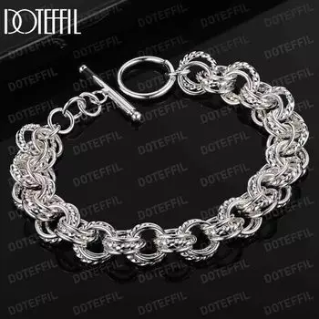 Браслет из стерлингового серебра 925 пробы с несколькими кольцами и пряжкой OT, модные свадебные украшения 20CM