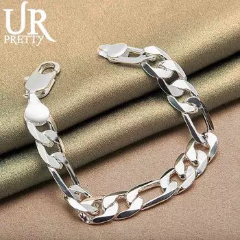 Браслет из стерлингового серебра 925 пробы с боковой цепочкой 12 мм, модные свадебные украшения 20CM