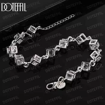 Браслет из стерлингового серебра 925 пробы с квадратным цирконием, модные свадебные украшения 20CM