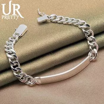 Браслет из стерлингового серебра 925 пробы с гладкой стороной 8 мм, модные свадебные украшения 20CM