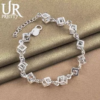 Браслет из стерлингового серебра 925 пробы с квадратным цирконием, модные свадебные украшения 20CM