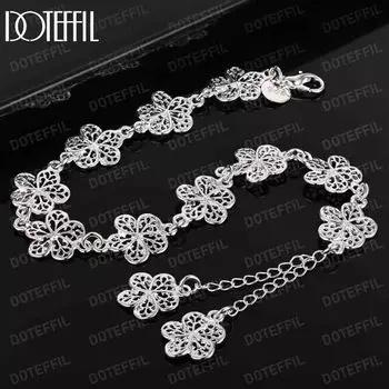 Браслет из стерлингового серебра 925 пробы с цветком, модные свадебные украшения 20CM