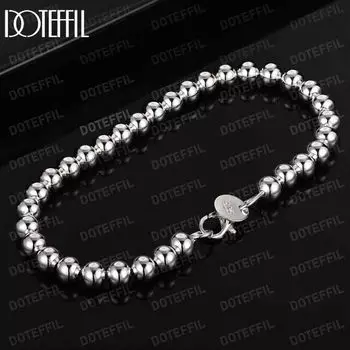 Браслет из стерлингового серебра 925 пробы с бусинами 6 мм, модные свадебные украшения 20CM