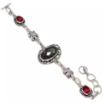 Браслет из стерлингового серебра 925 пробы с натуральным лабрадоритом и рубиллитом 7-8 дюймов l3M57