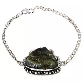 Браслет из стерлингового серебра 925 пробы с натуральным лабрадоритом, грубый драгоценный камень, 7–8 дюймов, J1v15