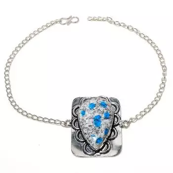 Браслет из стерлингового серебра 925 пробы с натуральным синим азуритом K2, 7–8 дюймов, s3n13