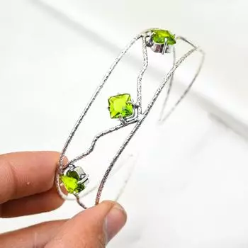 Браслет из стерлингового серебра 925 пробы с перидотом, регулируемый, ювелирные изделия ручной работы с драгоценными камнями, подарок маме, антикварные ювелирные изделия Adjustable зелёный