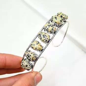 Браслет из стерлингового серебра 925 пробы с далматинской яшмой, регулируемый, ювелирные изделия ручной работы с драгоценными камнями, подарок маме, антикварные ювелирные изделия Adjustable жёлтый