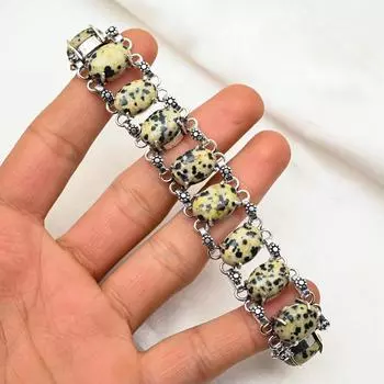 Браслет из стерлингового серебра 925 пробы с далматинской яшмой, регулируемый, ювелирные изделия ручной работы с драгоценными камнями, подарок маме, антикварные ювелирные изделия 8 inches with Adjustable жёлтый