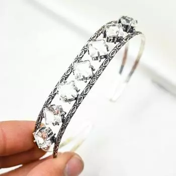 Браслет из стерлингового серебра 925 пробы с белым топазом, регулируемый, ювелирные изделия ручной работы с драгоценными камнями, подарок маме, антикварные ювелирные изделия Adjustable белый