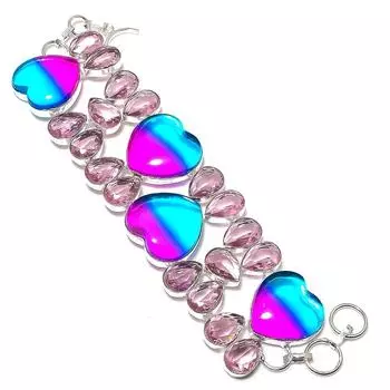 Браслет из стерлингового серебра 925 пробы с натуральным двухцветным турмалином и кунцитом, 7–8 дюймов, H7t19