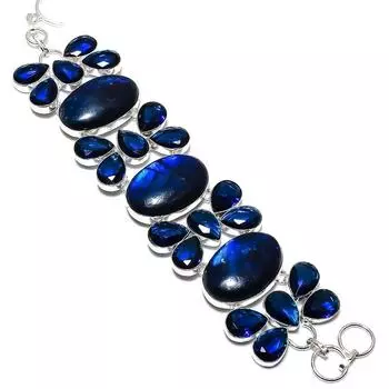 Браслет из стерлингового серебра 925 пробы с натуральным лабрадоритом и топазом, 7–8 дюймов, Y0J26