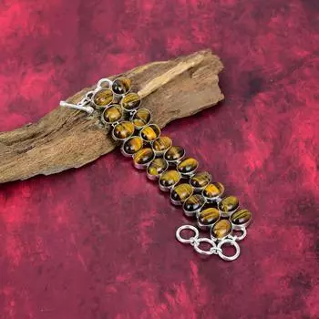 Браслет из стерлингового серебра 925 пробы с тигровым глазом, регулируемый, ювелирные изделия ручной работы с драгоценными камнями, подарок маме, антикварные ювелирные изделия Adjustable With 8 Inches жёлтый