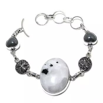 Браслет из стерлингового серебра 925 пробы с натуральным радужным лунным камнем, 7–8 дюймов, I3E24