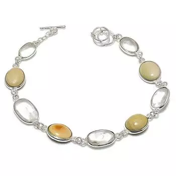 Браслет из стерлингового серебра 925 пробы с натуральным белым топазом и драгоценным камнем хризопраз, 7-8 дюймов h9T22