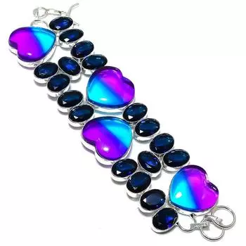 Браслет из стерлингового серебра 925 пробы с натуральным двухцветным турмалином и топазом 7-8 дюймов n0w58