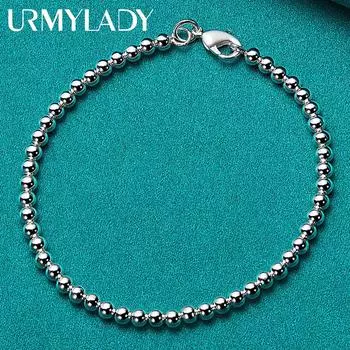 Браслет из стерлингового серебра 925 пробы с гладким бисером диаметром 4 мм, модные ювелирные изделия 20cm