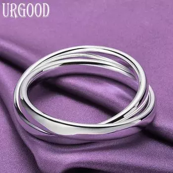 Браслет из стерлингового серебра 925 пробы с гладким двойным кольцом, модные ювелирные изделия