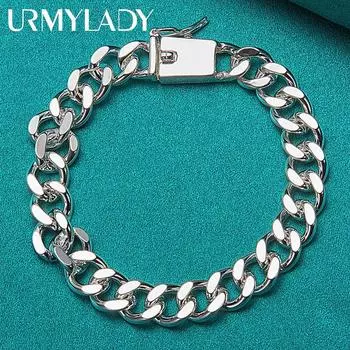 Браслет из стерлингового серебра 925 пробы с квадратной пряжкой, 10 мм, боковая цепочка, модные ювелирные изделия 20cm