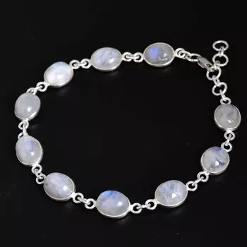 Браслет из стерлингового серебра 925 пробы с лунным камнем, браслет из камня на июнь, подарок маме, подарок на годовщину 7.5-8 белый