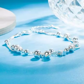 Браслет из стерлингового серебра 925 пробы, счастливый двухслойный браслет со звездами и колокольчиками, ювелирные изделия для рук, браслет, женские очаровательные ювелирные изделия, подарок для вечеринки белый