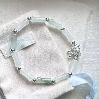 Браслет из стерлингового серебра 925 пробы, Тяньшаньский нефритовый бамбуковый браслет-бабочка, женский простой эластичный браслет ручной работы, особый дизайн, браслет из бисера 925