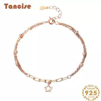 Браслет из стерлингового серебра 925 пробы, ювелирные изделия, геометрические бусины, браслеты-цепочки, модный тонкий свадебный подарок для подруги, женщин розового золота